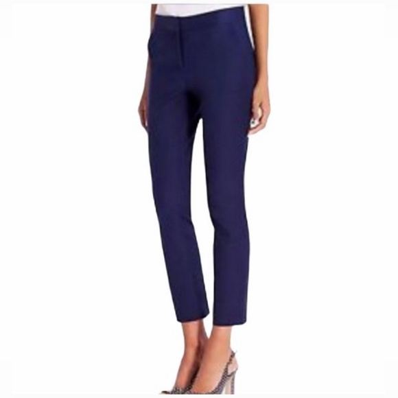 Diane Von Furstenberg Gennifer Crop Ankle Pants Sz 6 Textured Navy w/Pockets - Picture 2 of 11